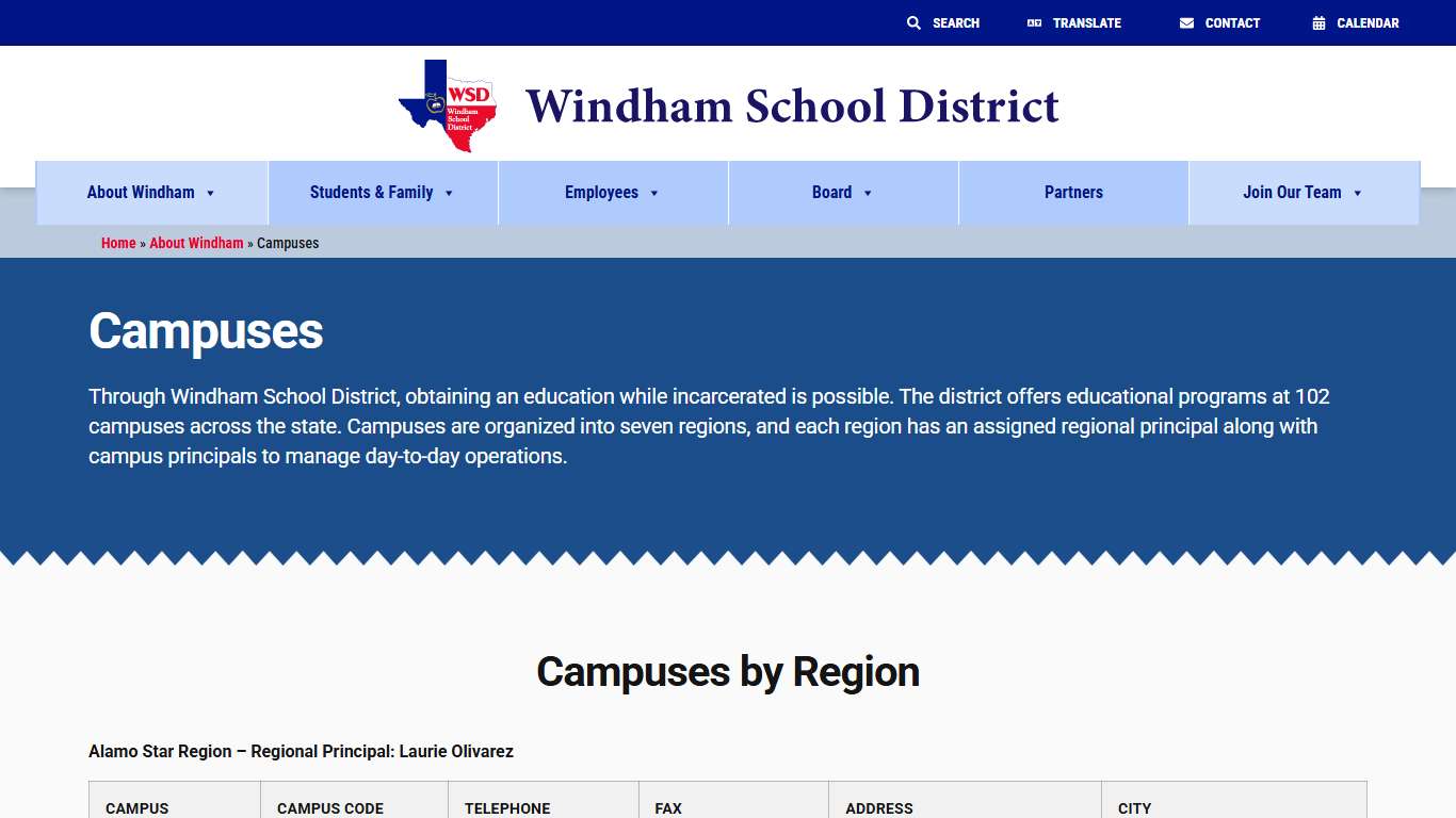 Education in Correctional Facilities: Campuses Across the State - Windham School District