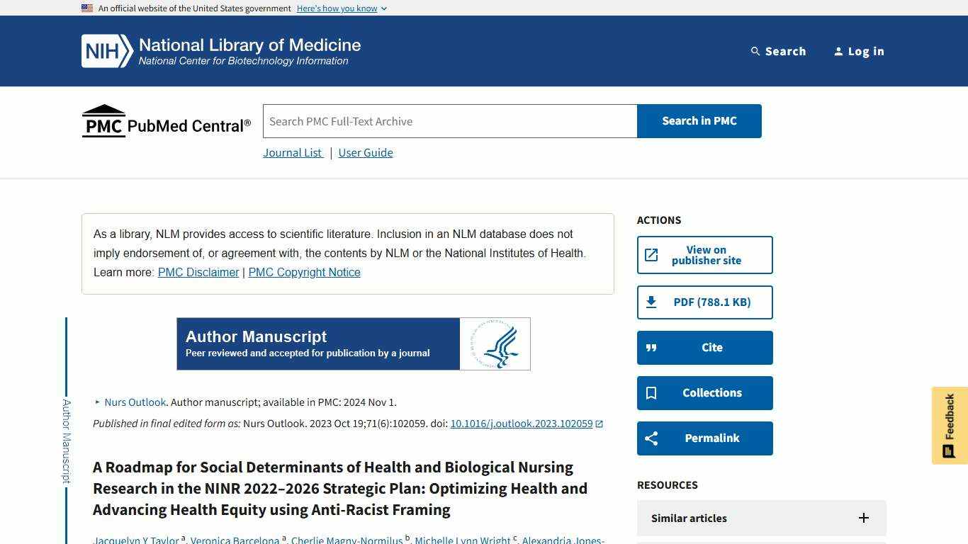A Roadmap for Social Determinants of Health and Biological Nursing Research in the NINR 2022–2026 Strategic Plan: Optimizing Health and Advancing Health Equity using Anti-Racist Framing - PMC